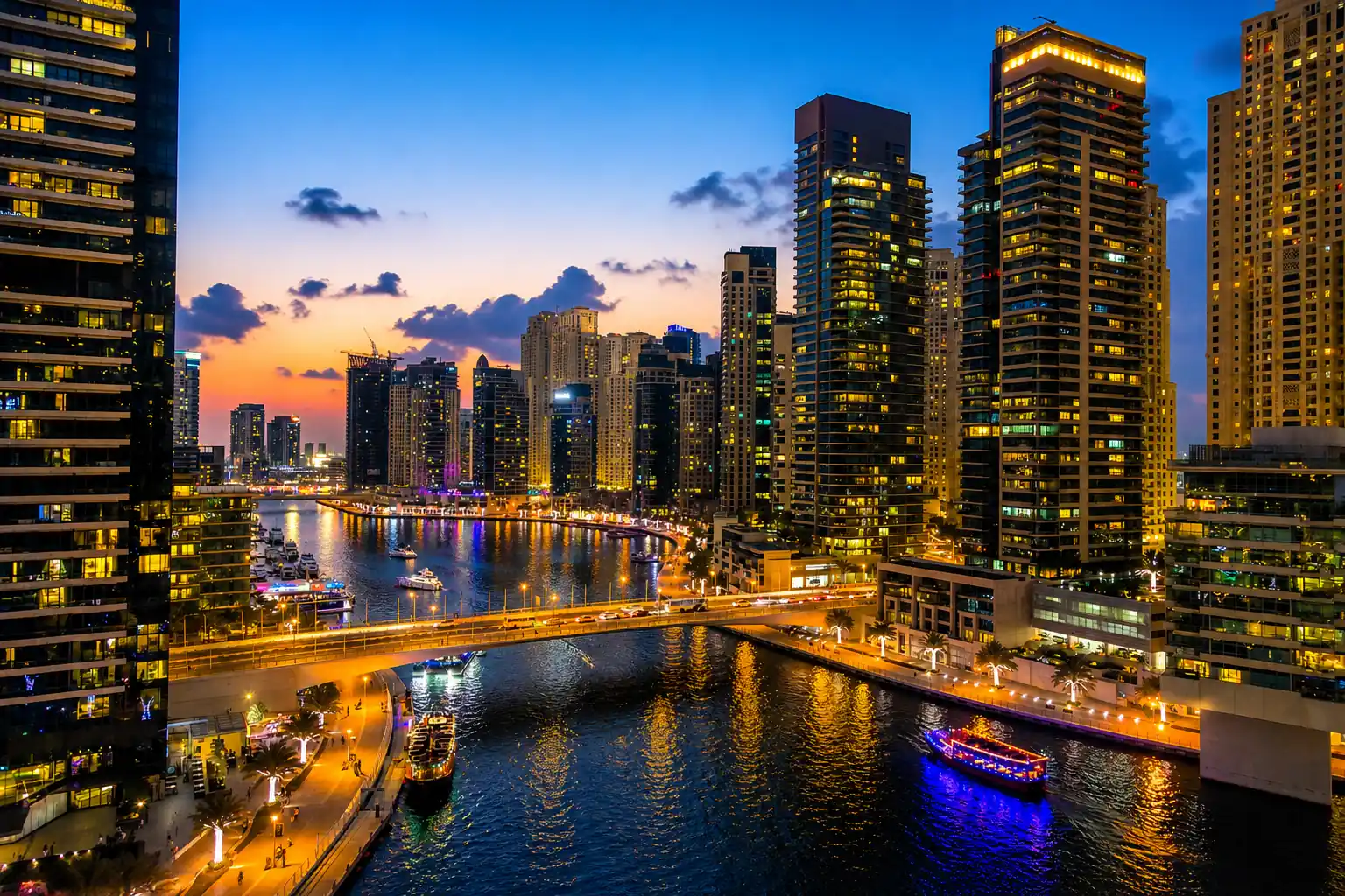 Dubai Marina waterfront and commercial towers in Dubai